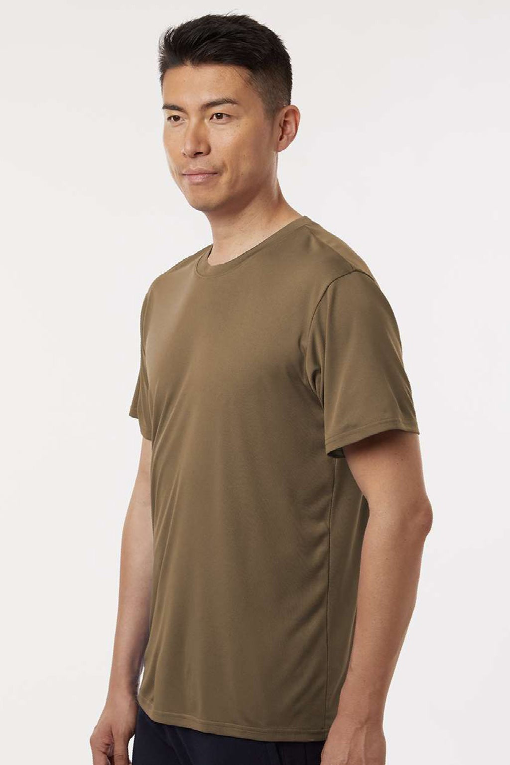 AllPro 48000 Mens Pro Lock Performance Short Sleeve Crewneck T-Shirt Cigar Brown Model Side