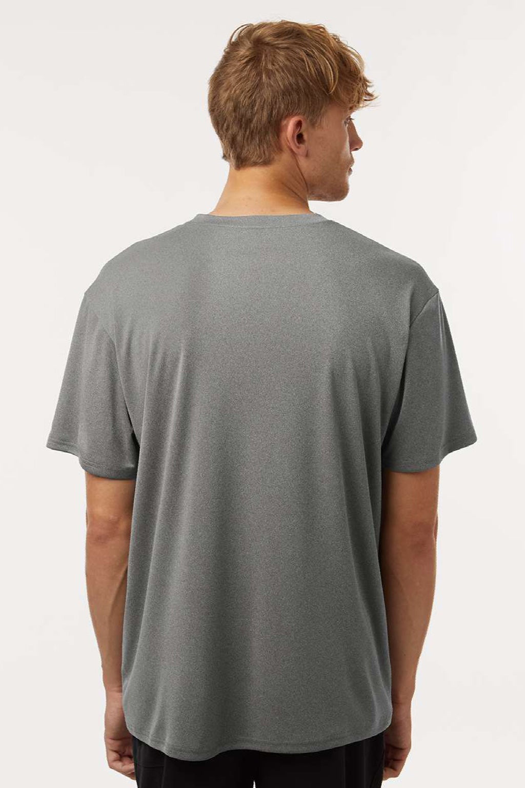 AllPro 48000 Mens Pro Lock Performance Short Sleeve Crewneck T-Shirt Heather Granite Grey Model Back