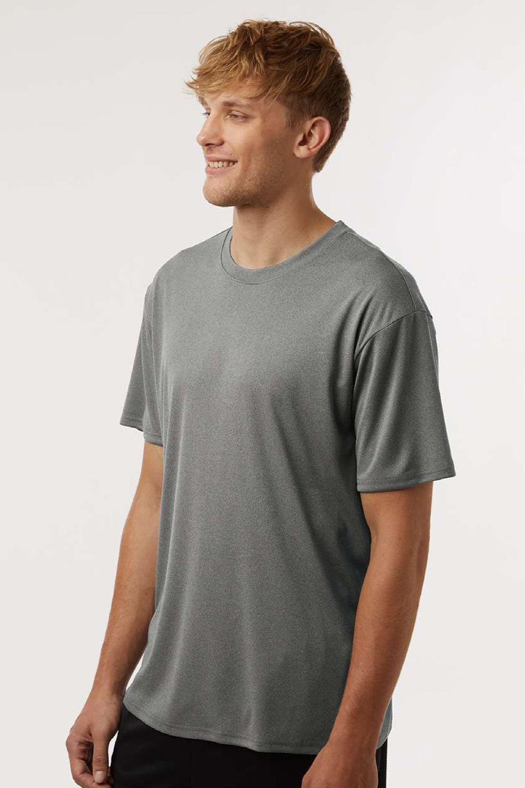AllPro 48000 Mens Pro Lock Performance Short Sleeve Crewneck T-Shirt Heather Granite Grey Model Side