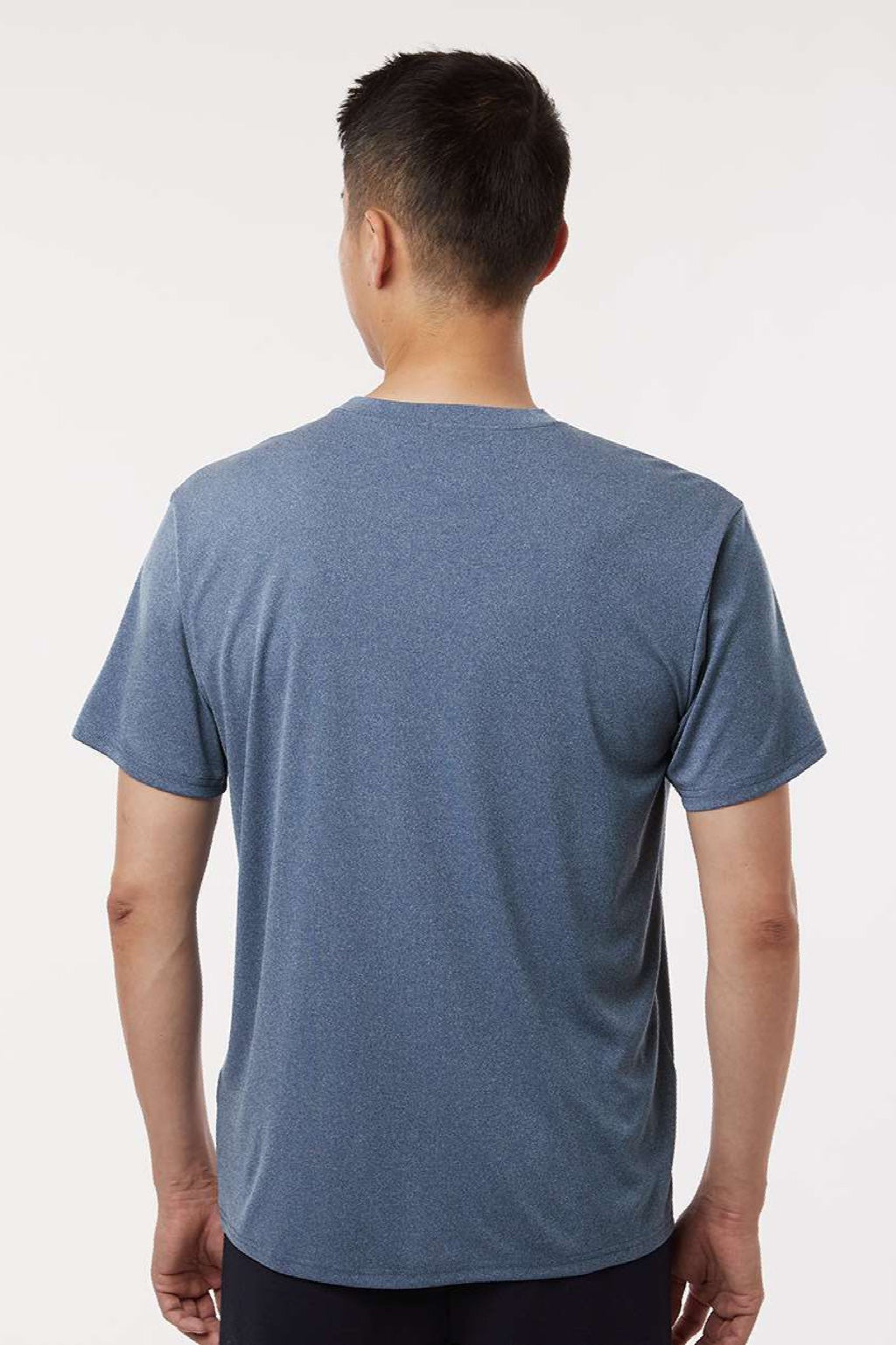 AllPro 48000 Mens Pro Lock Performance Short Sleeve Crewneck T-Shirt Heather Navy Blue Model Back