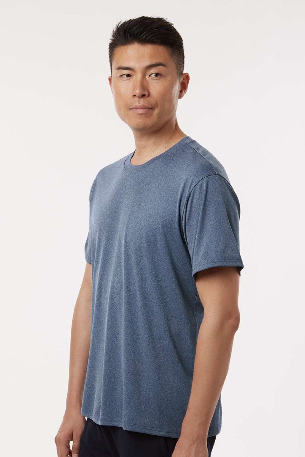 AllPro 48000 Mens Pro Lock Performance Short Sleeve Crewneck T-Shirt Heather Navy Blue Model Side