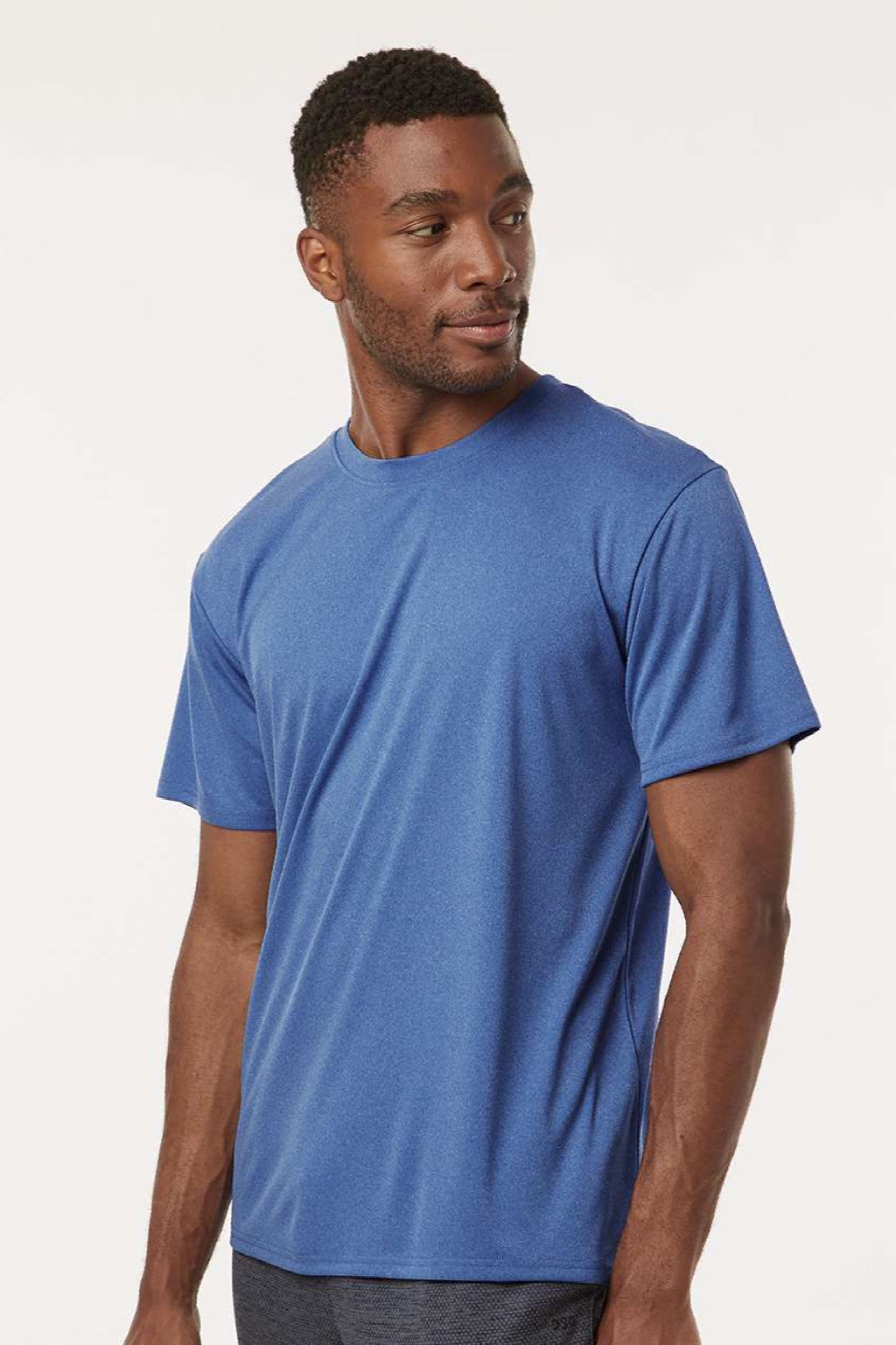 AllPro 48000 Mens Pro Lock Performance Short Sleeve Crewneck T-Shirt Heather Royal Blue Model Side