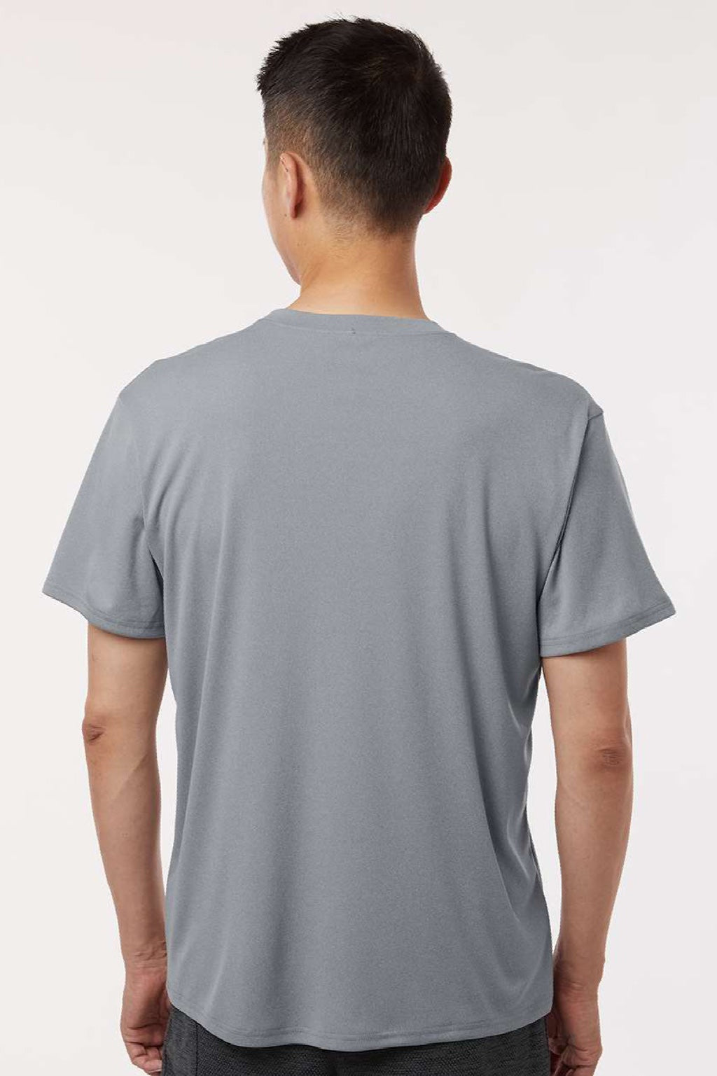 AllPro 48000 Mens Pro Lock Performance Short Sleeve Crewneck T-Shirt Heather Steel Grey Model Back