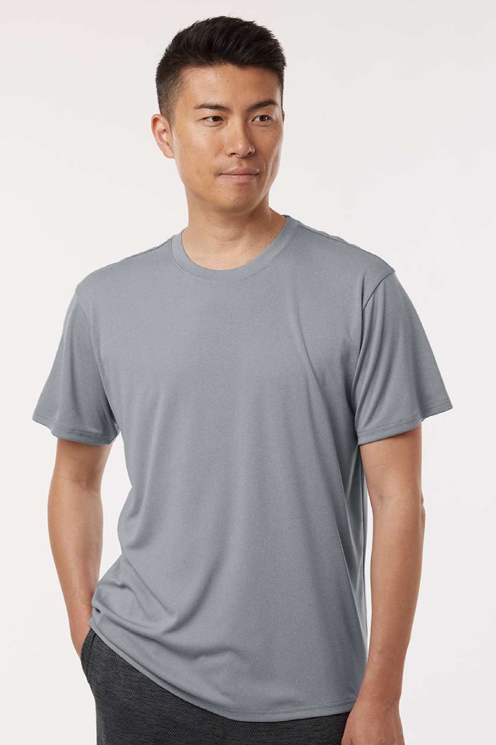 AllPro 48000 Mens Pro Lock Performance Short Sleeve Crewneck T-Shirt Heather Steel Grey Model Front