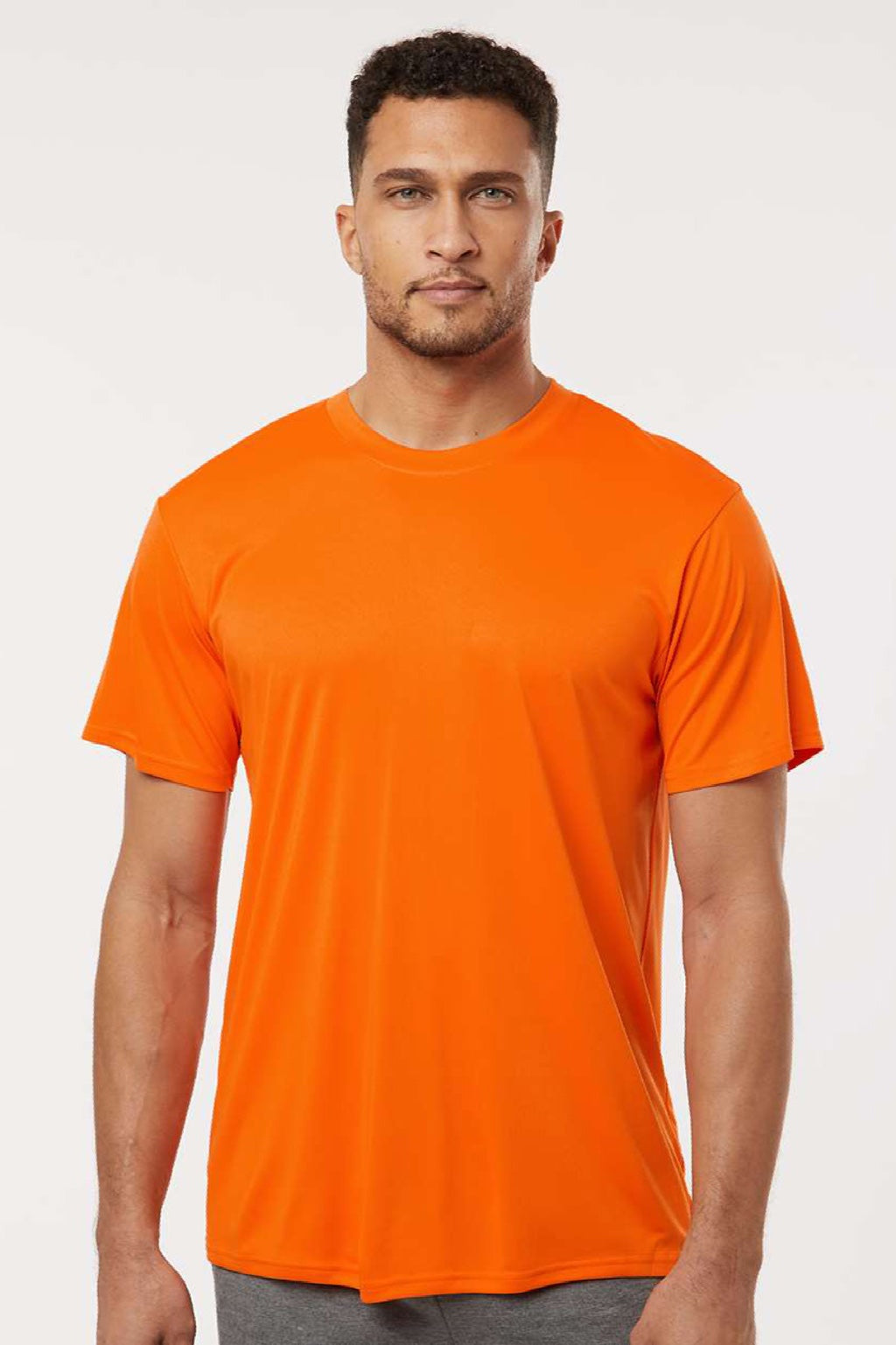AllPro 48000 Mens Pro Lock Performance Short Sleeve Crewneck T-Shirt Neon Orange Model Front