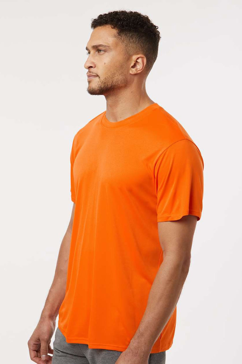 AllPro 48000 Mens Pro Lock Performance Short Sleeve Crewneck T-Shirt Neon Orange Model Side