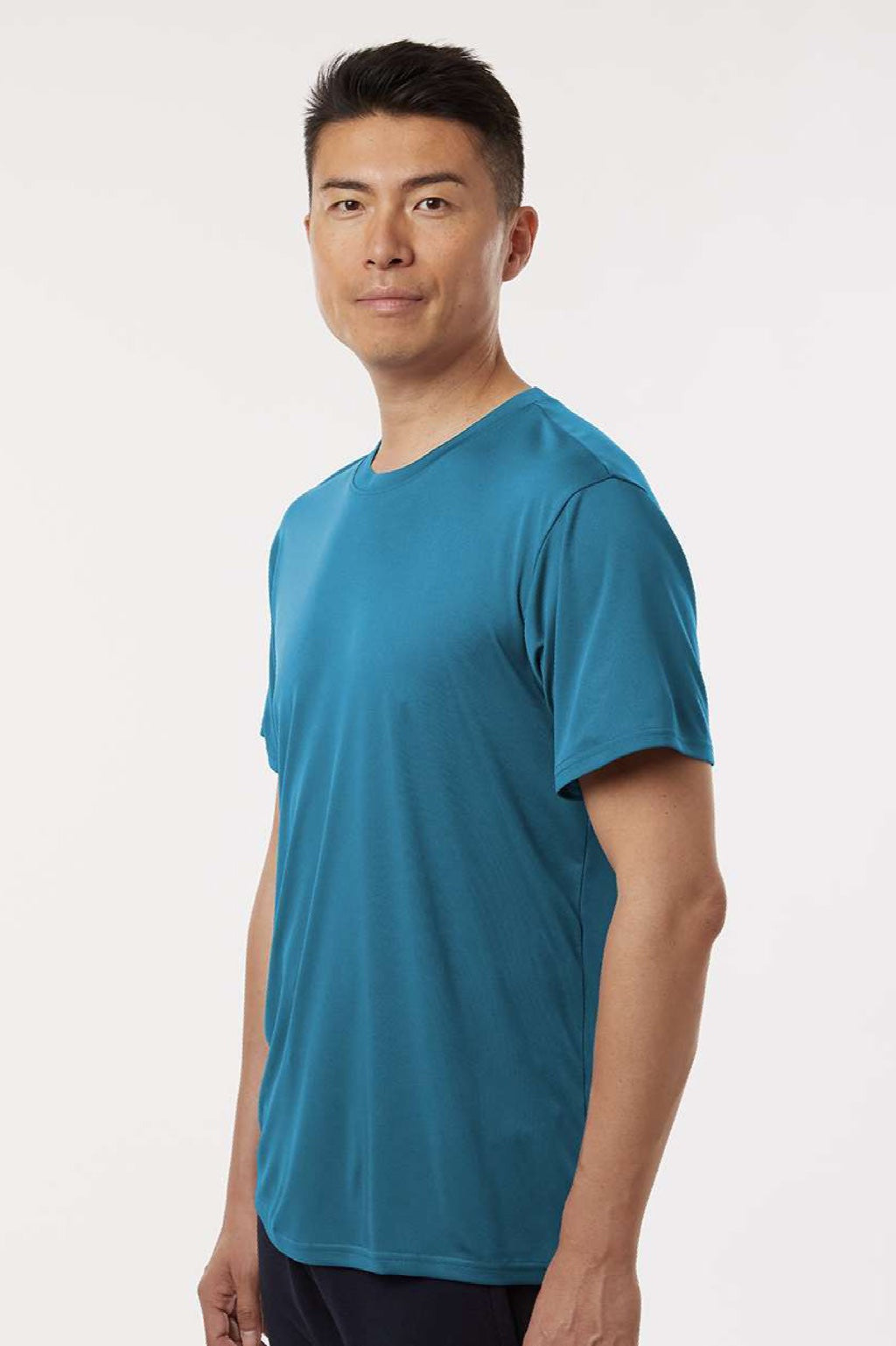 AllPro 48000 Mens Pro Lock Performance Short Sleeve Crewneck T-Shirt Pacific Blue Model Side