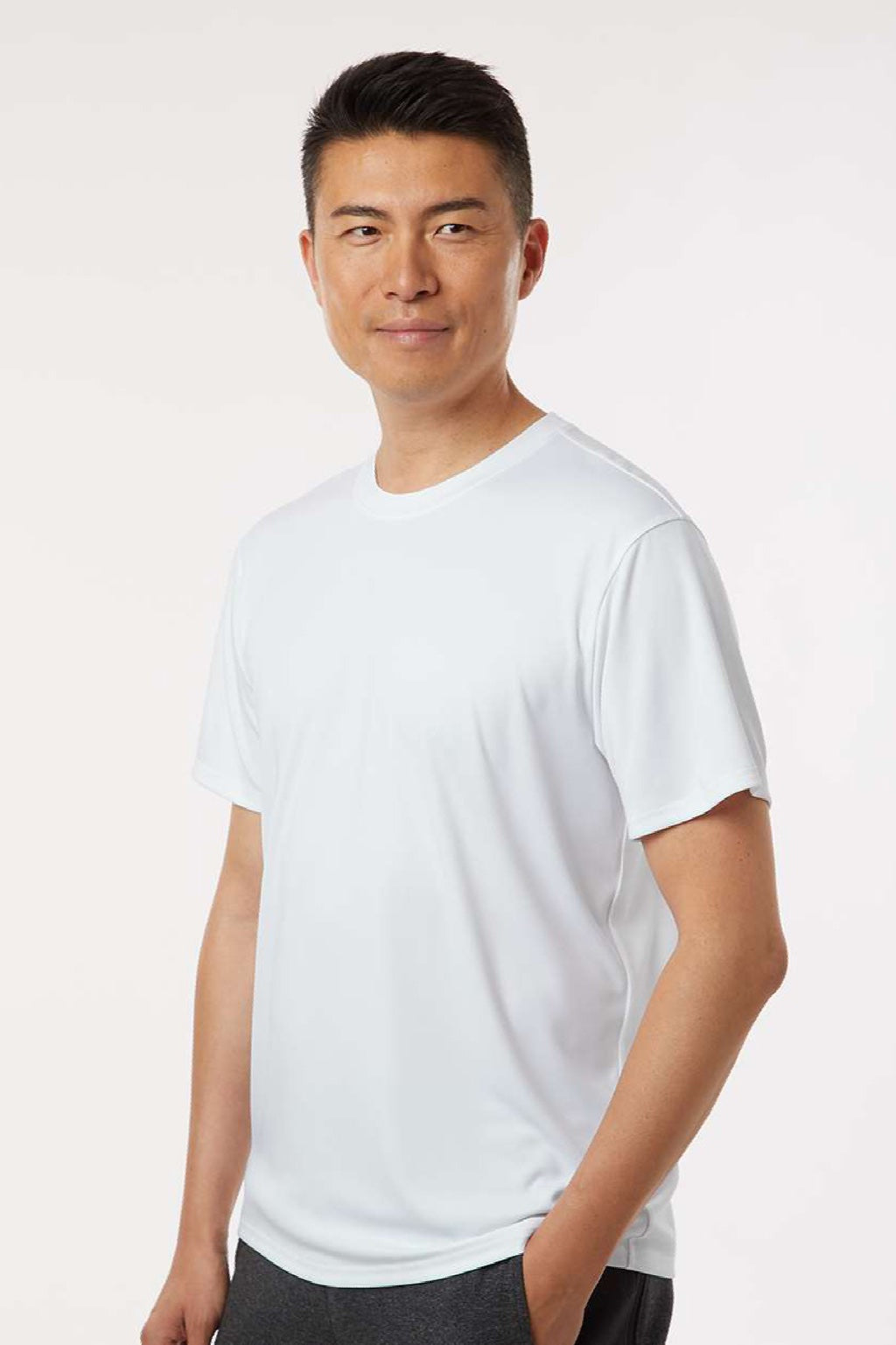 AllPro 48000 Mens Pro Lock Performance Short Sleeve Crewneck T-Shirt White Model Side