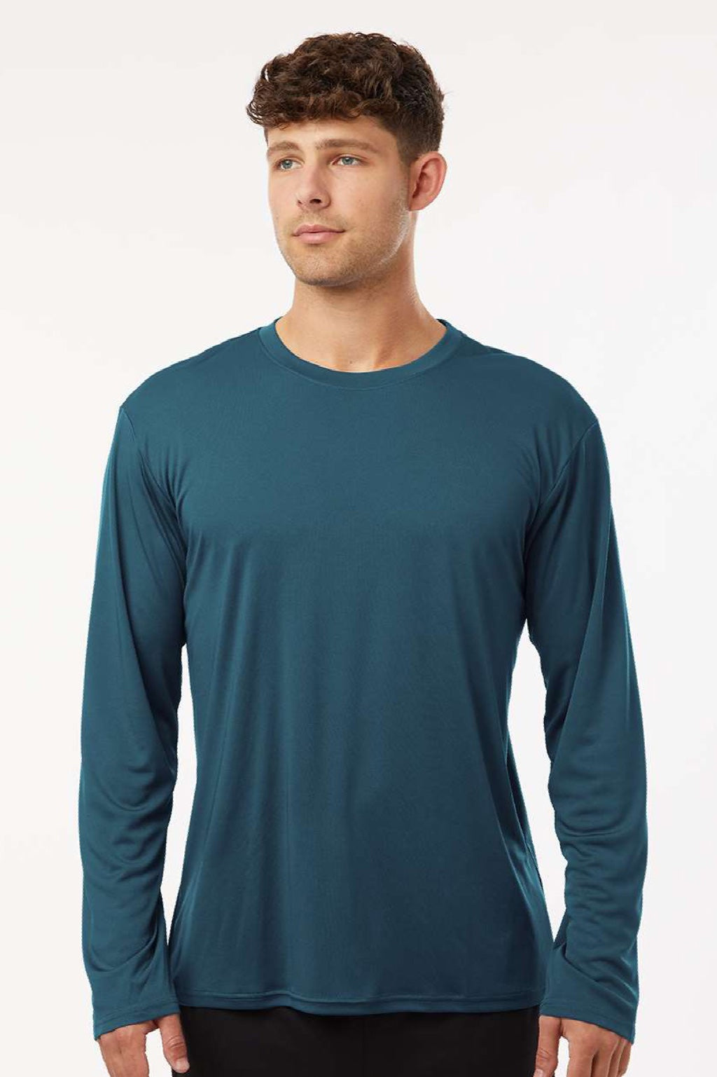 AllPro 48400 Mens Pro Lock Performance Long Sleeve Crewneck T-Shirt Atlantic Blue Model Front