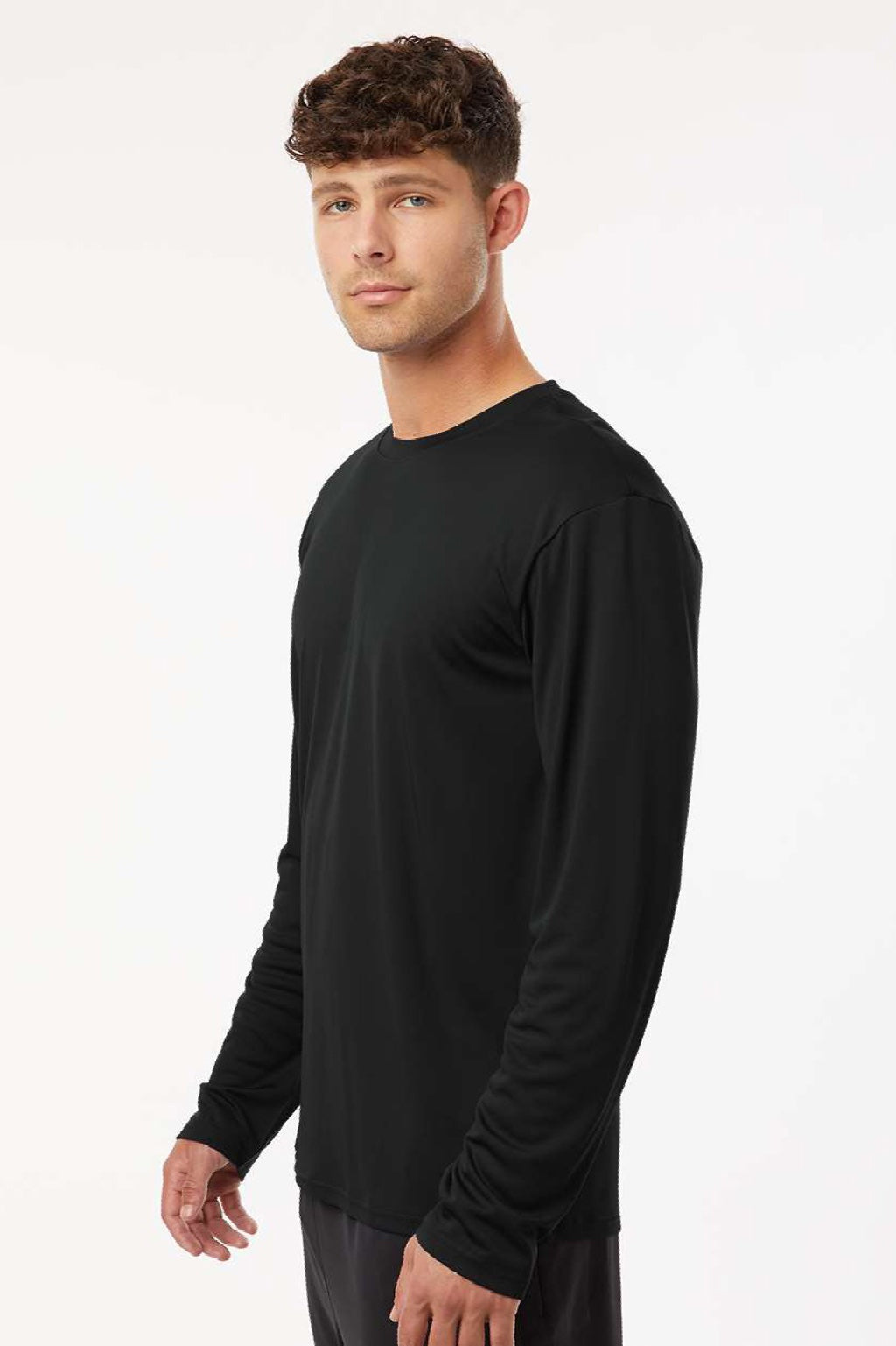 AllPro 48400 Mens Pro Lock Performance Long Sleeve Crewneck T-Shirt Black Model Side