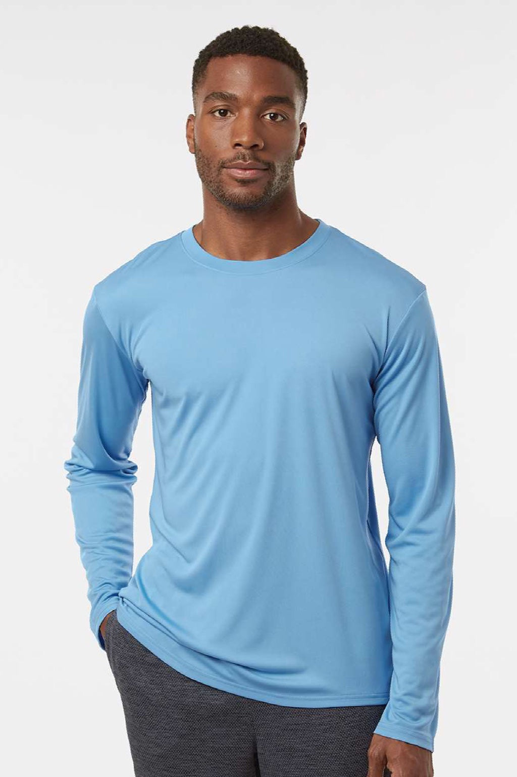 AllPro 48400 Mens Pro Lock Performance Long Sleeve Crewneck T-Shirt Carolina Blue Model Front