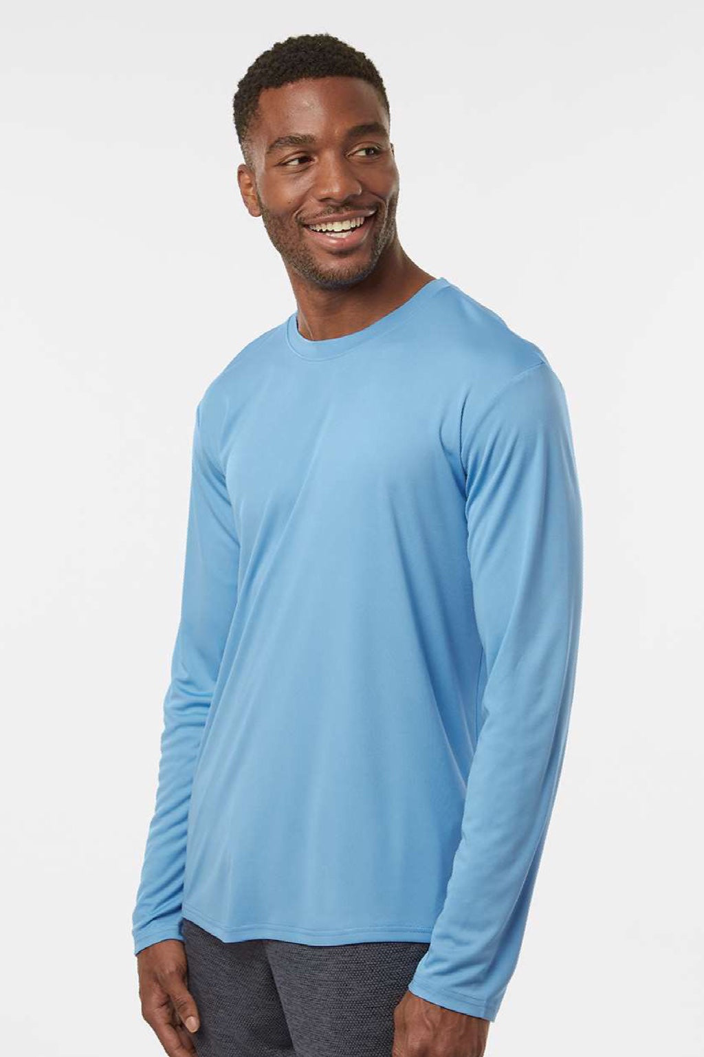AllPro 48400 Mens Pro Lock Performance Long Sleeve Crewneck T-Shirt Carolina Blue Model Side