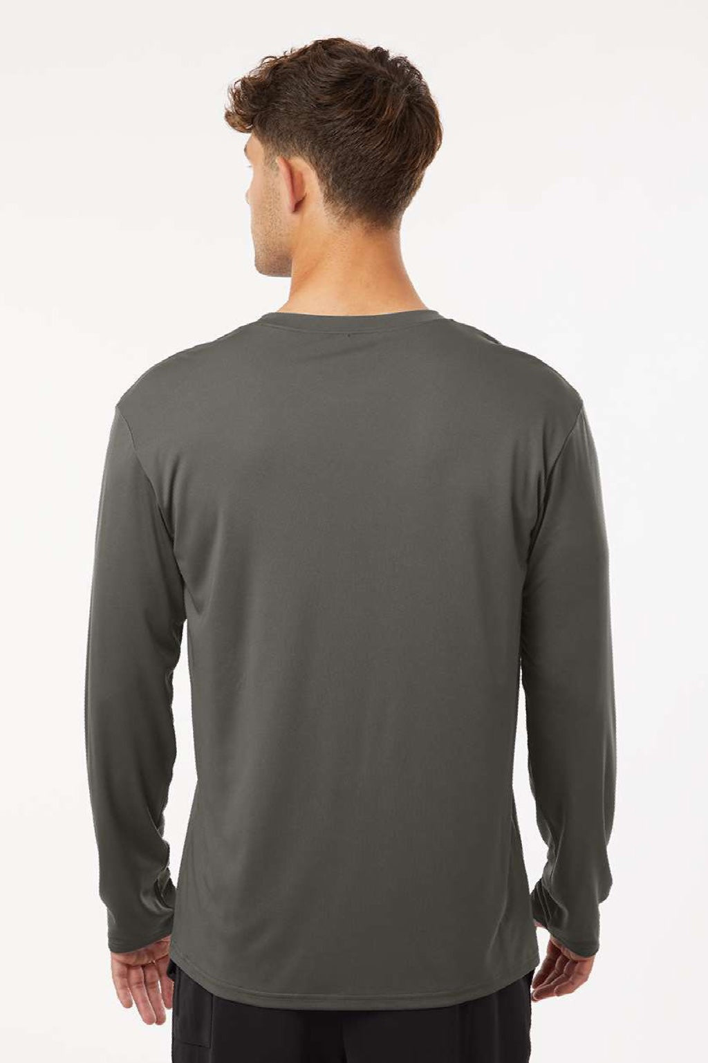 AllPro 48400 Mens Pro Lock Performance Long Sleeve Crewneck T-Shirt Charcoal Grey Model Back