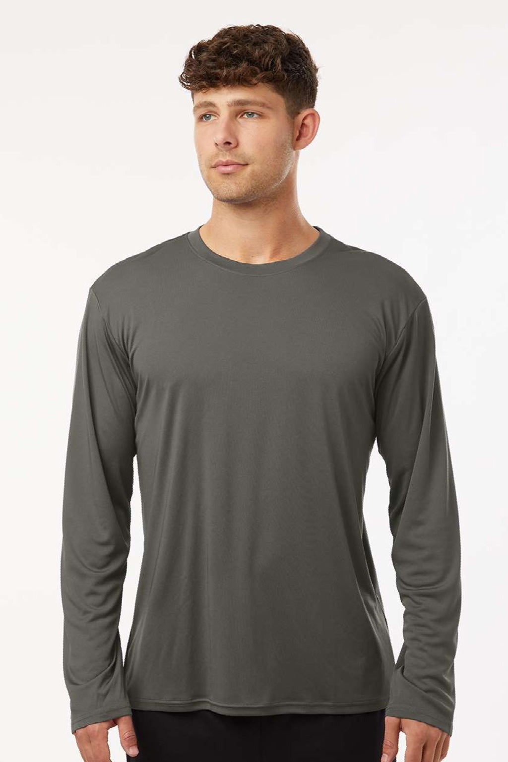 AllPro 48400 Mens Pro Lock Performance Long Sleeve Crewneck T-Shirt Charcoal Grey Model Front