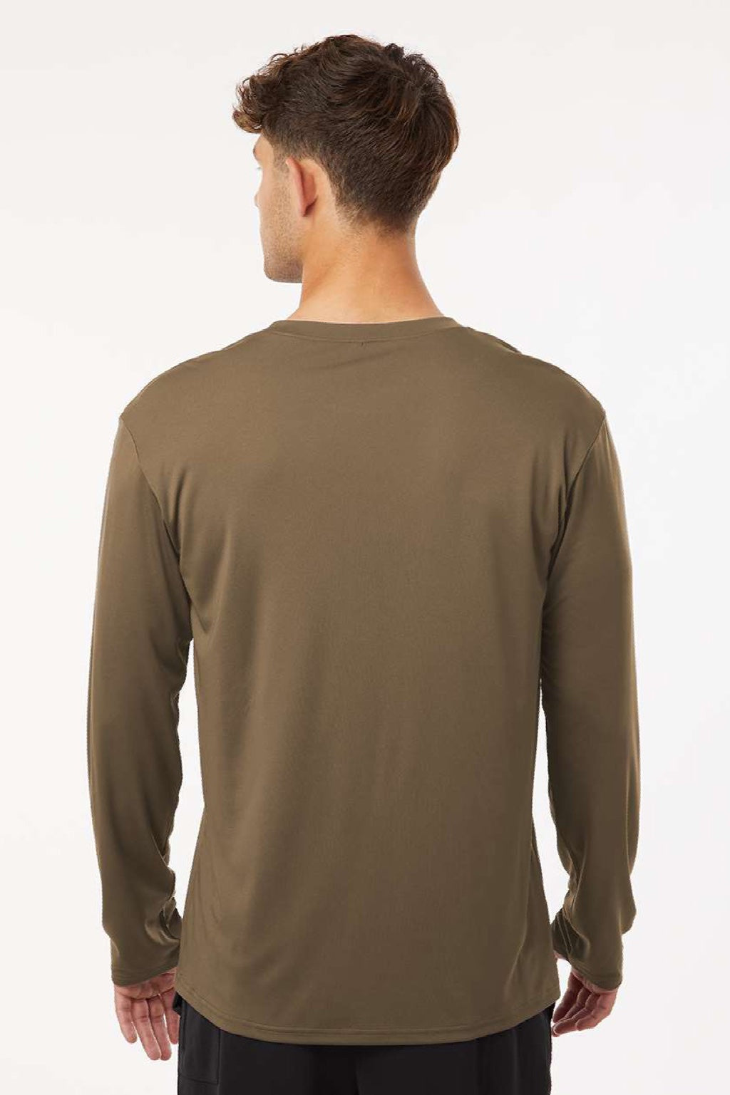 AllPro 48400 Mens Pro Lock Performance Long Sleeve Crewneck T-Shirt Cigar Brown Model Back