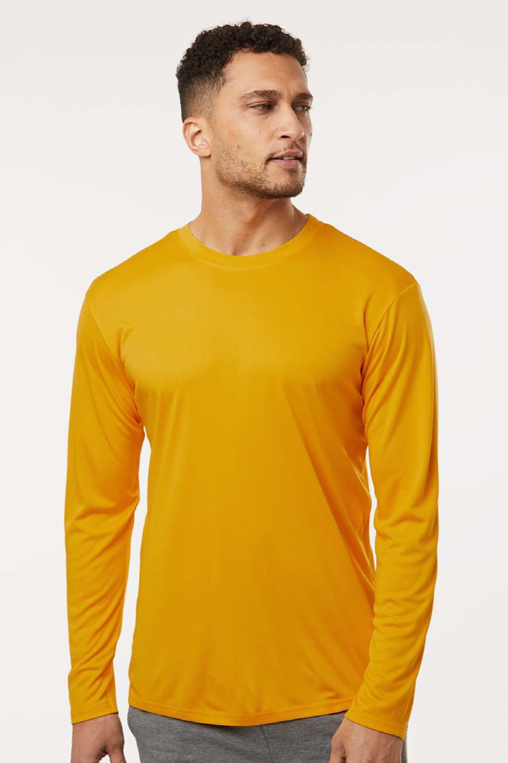 AllPro 48400 Mens Pro Lock Performance Long Sleeve Crewneck T-Shirt Gold Model Front