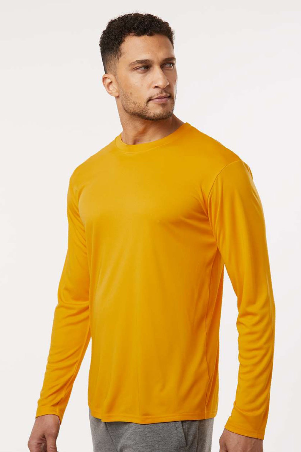 AllPro 48400 Mens Pro Lock Performance Long Sleeve Crewneck T-Shirt Gold Model Side