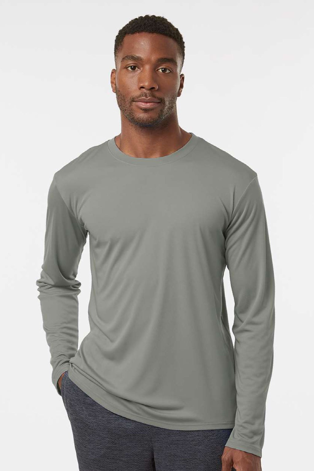 AllPro 48400 Mens Pro Lock Performance Long Sleeve Crewneck T-Shirt Greystone Model Front
