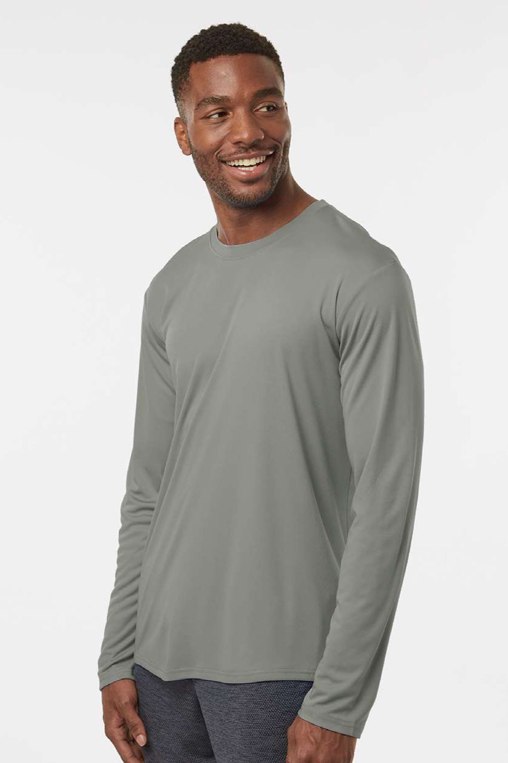 AllPro 48400 Mens Pro Lock Performance Long Sleeve Crewneck T-Shirt Greystone Model Side