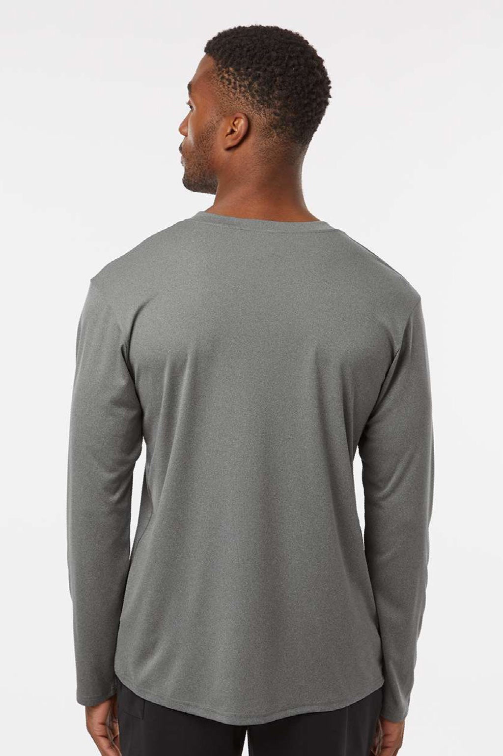 AllPro 48400 Mens Pro Lock Performance Long Sleeve Crewneck T-Shirt Heather Granite Grey Model Back