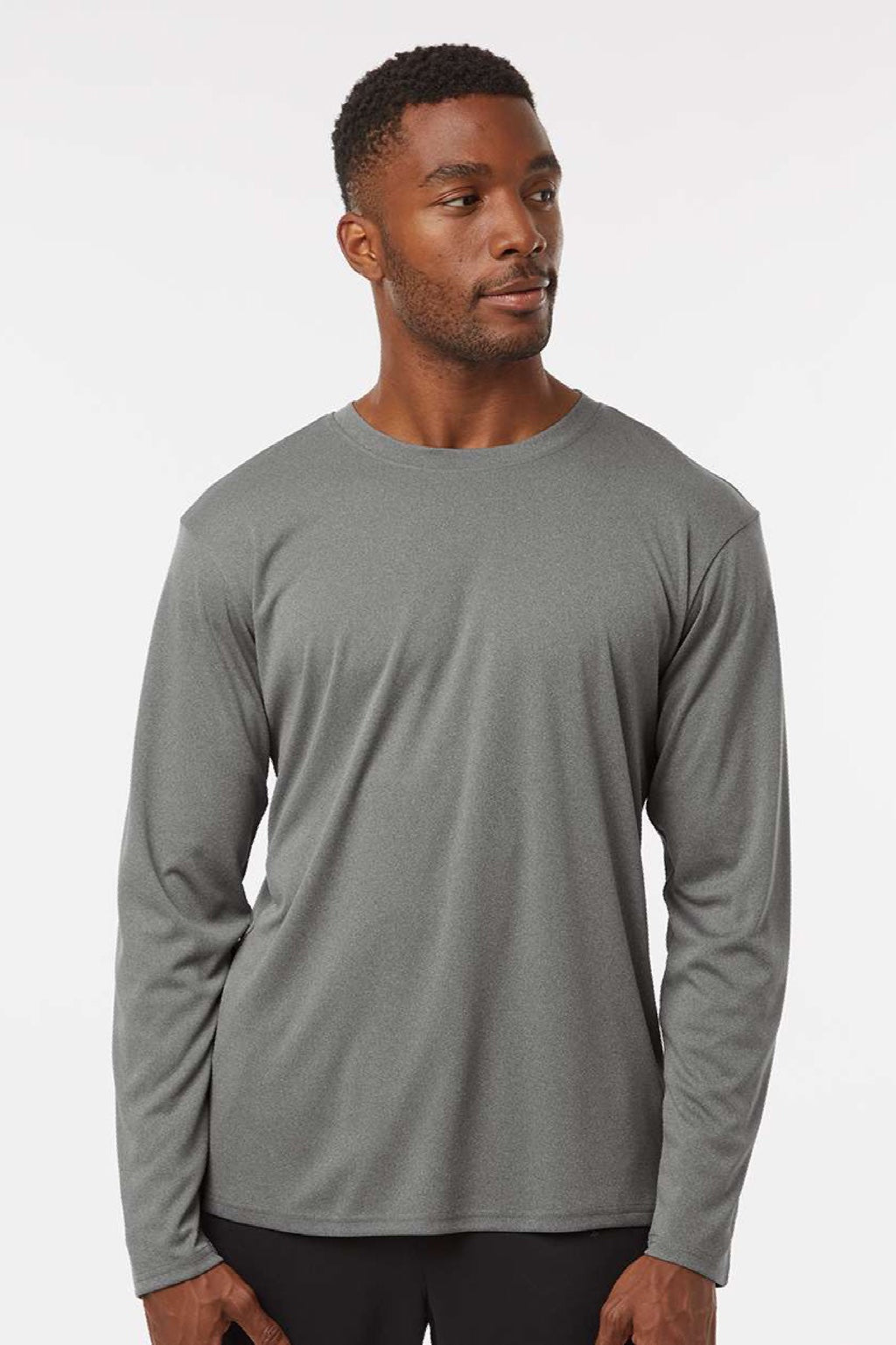 AllPro 48400 Mens Pro Lock Performance Long Sleeve Crewneck T-Shirt Heather Granite Grey Model Front