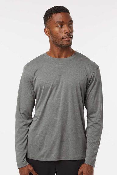AllPro 48400 Mens Pro Lock Performance Long Sleeve Crewneck T-Shirt Heather Granite Grey Model Front
