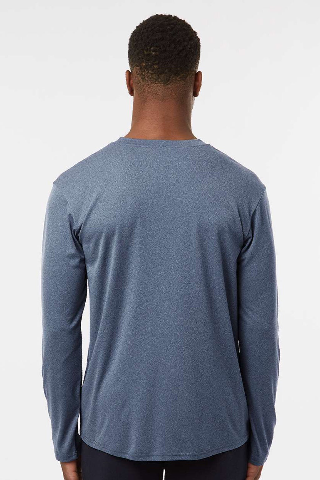 AllPro 48400 Mens Pro Lock Performance Long Sleeve Crewneck T-Shirt Heather Navy Blue Model Back