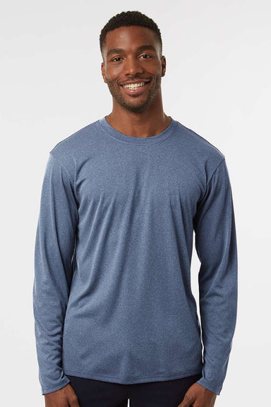AllPro 48400 Mens Pro Lock Performance Long Sleeve Crewneck T-Shirt Heather Navy Blue Model Front