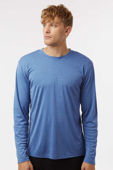 AllPro 48400 Mens Pro Lock Performance Long Sleeve Crewneck T-Shirt Heather Royal Blue Model Front