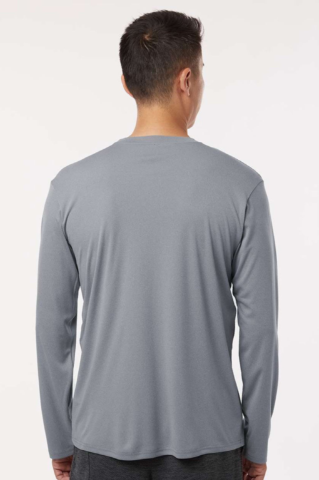 AllPro 48400 Mens Pro Lock Performance Long Sleeve Crewneck T-Shirt Heather Steel Grey Model Back