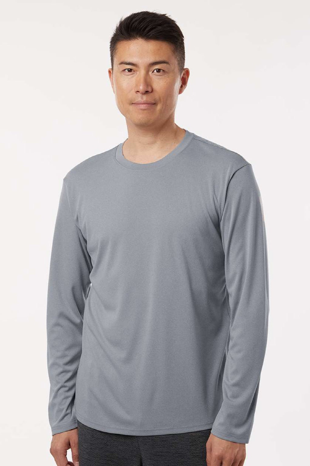 AllPro 48400 Mens Pro Lock Performance Long Sleeve Crewneck T-Shirt Heather Steel Grey Model Front