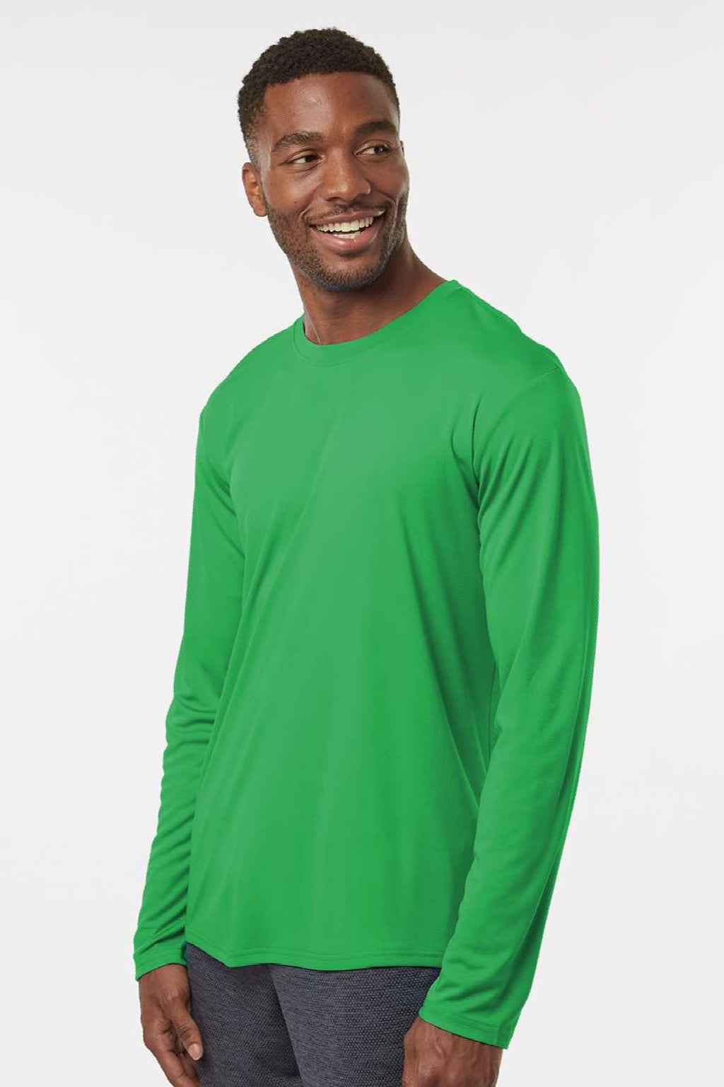 AllPro 48400 Mens Pro Lock Performance Long Sleeve Crewneck T-Shirt Kelly Green Model Side