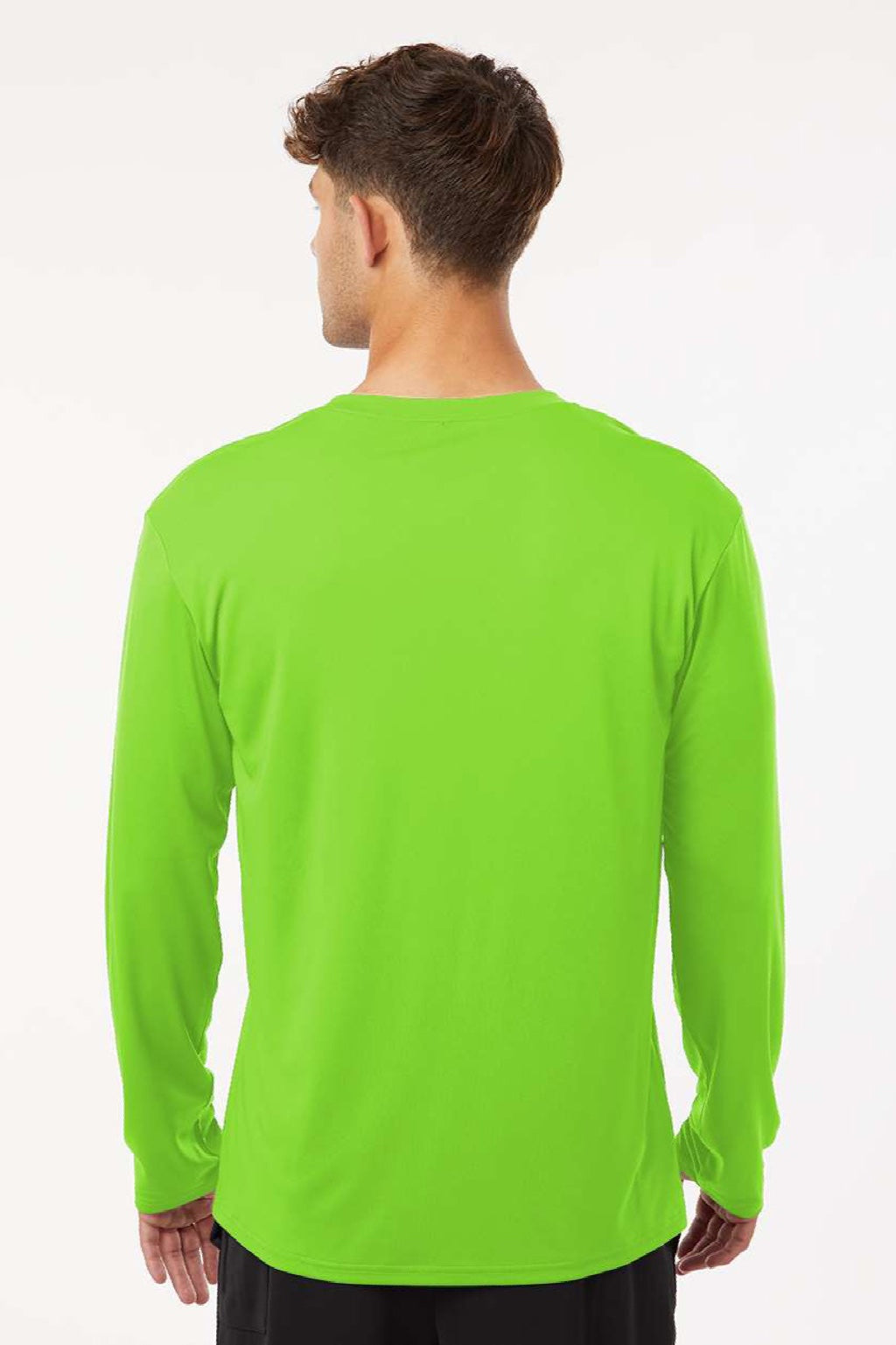 AllPro 48400 Mens Pro Lock Performance Long Sleeve Crewneck T-Shirt Lime Green Model Back