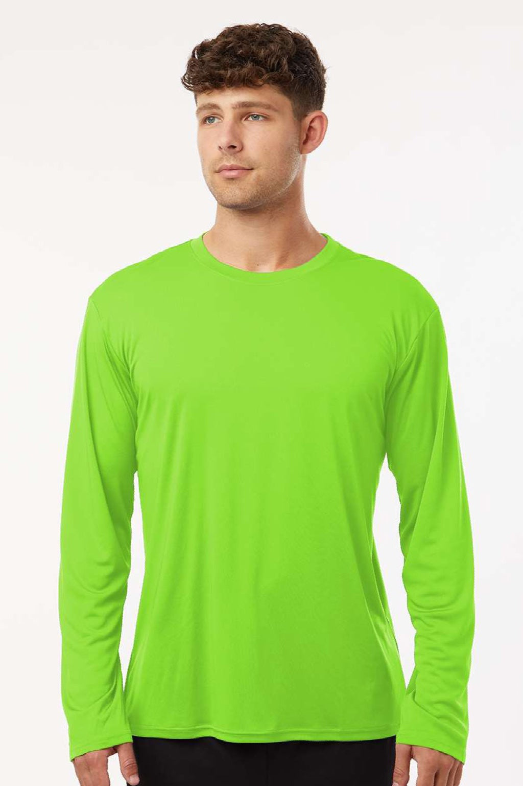 AllPro 48400 Mens Pro Lock Performance Long Sleeve Crewneck T-Shirt Lime Green Model Front