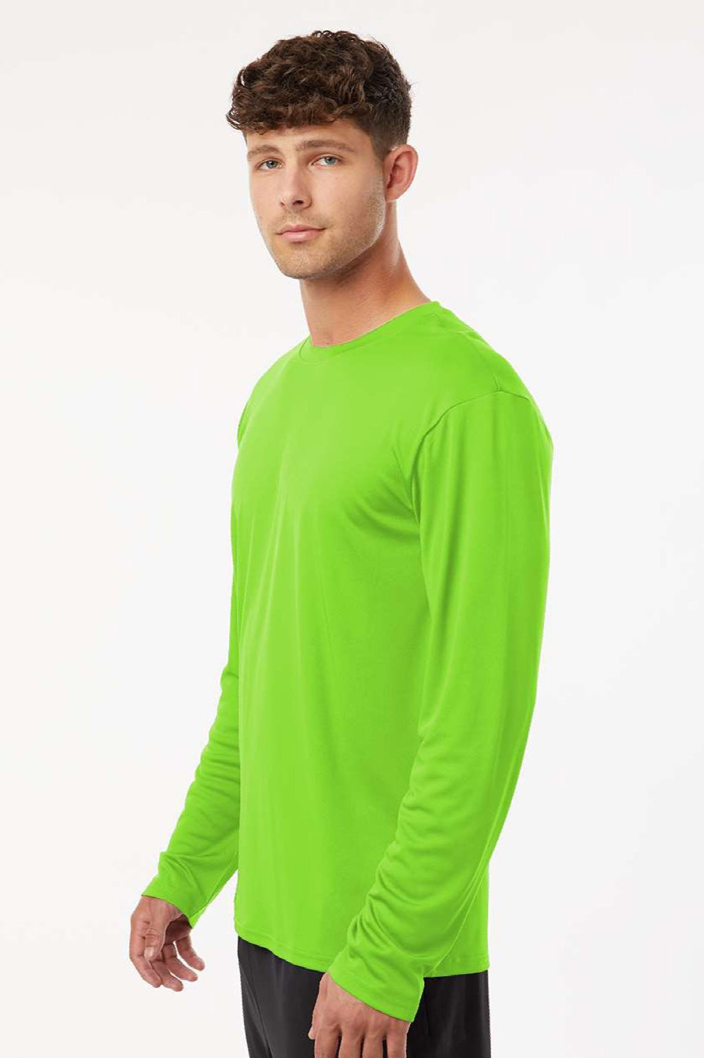 AllPro 48400 Mens Pro Lock Performance Long Sleeve Crewneck T-Shirt Lime Green Model Side