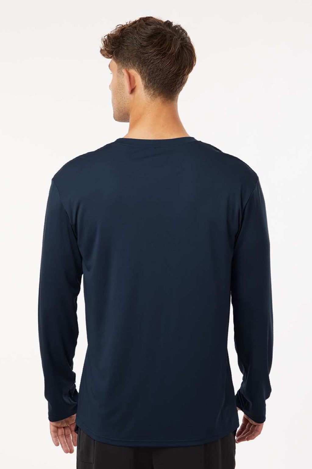 AllPro 48400 Mens Pro Lock Performance Long Sleeve Crewneck T-Shirt Navy Blue Model Back