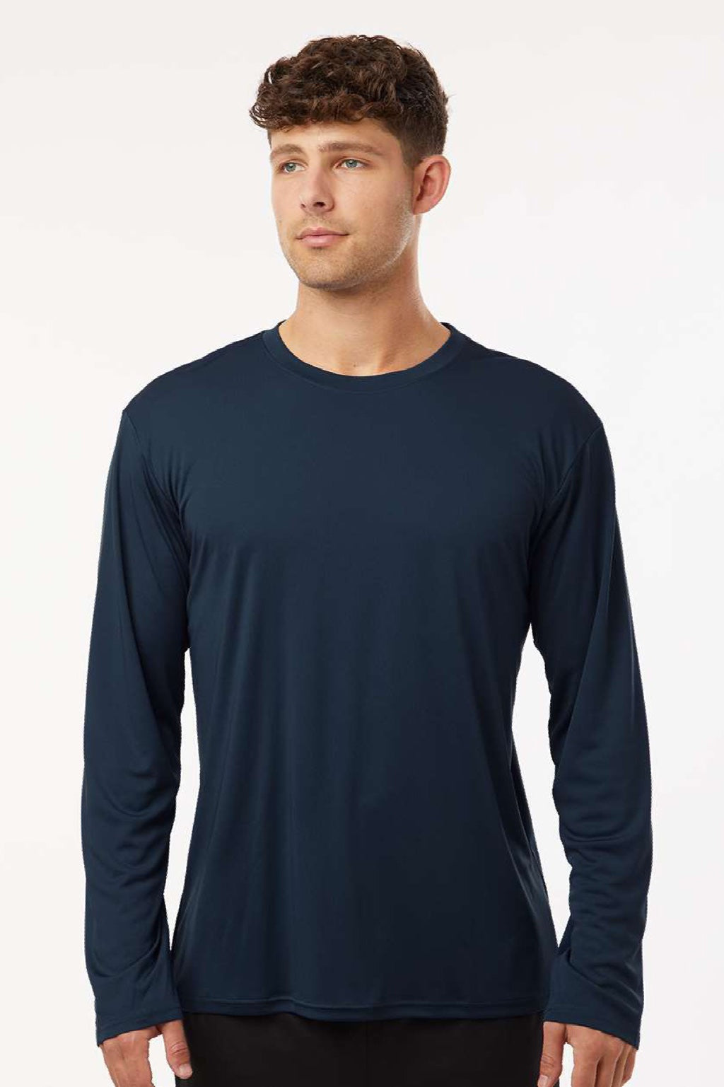 AllPro 48400 Mens Pro Lock Performance Long Sleeve Crewneck T-Shirt Navy Blue Model Front