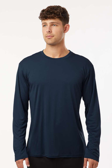 AllPro 48400 Mens Pro Lock Performance Long Sleeve Crewneck T-Shirt Navy Blue Model Front