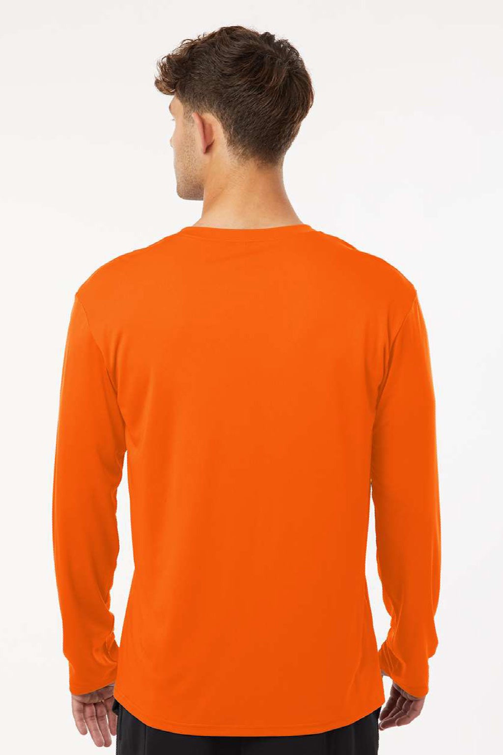 AllPro 48400 Mens Pro Lock Performance Long Sleeve Crewneck T-Shirt Neon Orange Model Back
