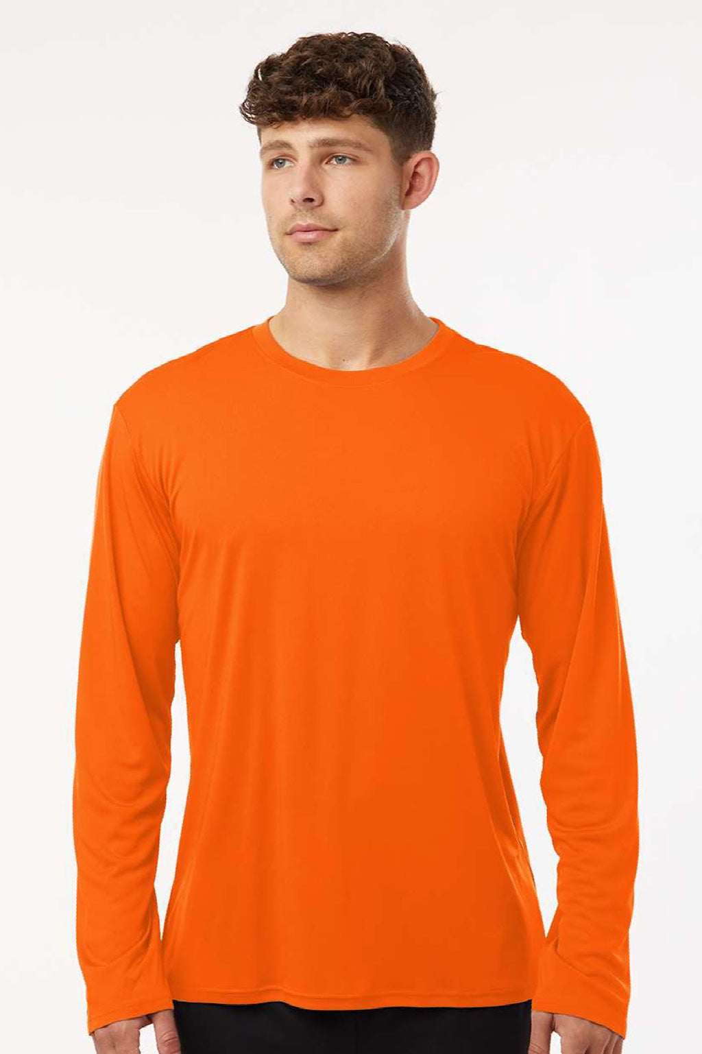 AllPro 48400 Mens Pro Lock Performance Long Sleeve Crewneck T-Shirt Neon Orange Model Front