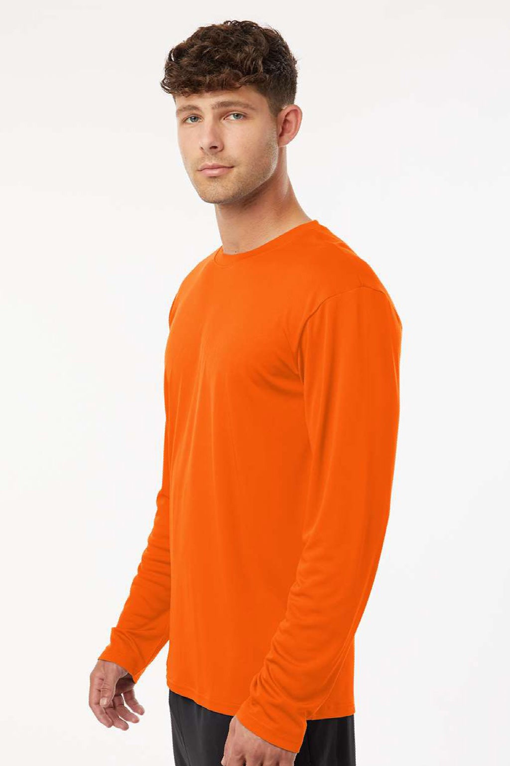 AllPro 48400 Mens Pro Lock Performance Long Sleeve Crewneck T-Shirt Neon Orange Model Side