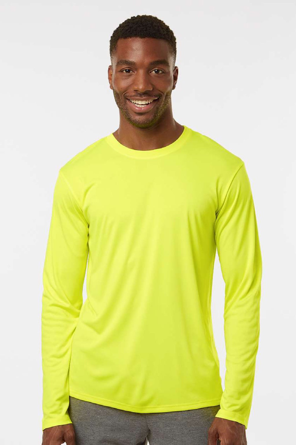 AllPro 48400 Mens Pro Lock Performance Long Sleeve Crewneck T-Shirt Neon Yellow Model Front