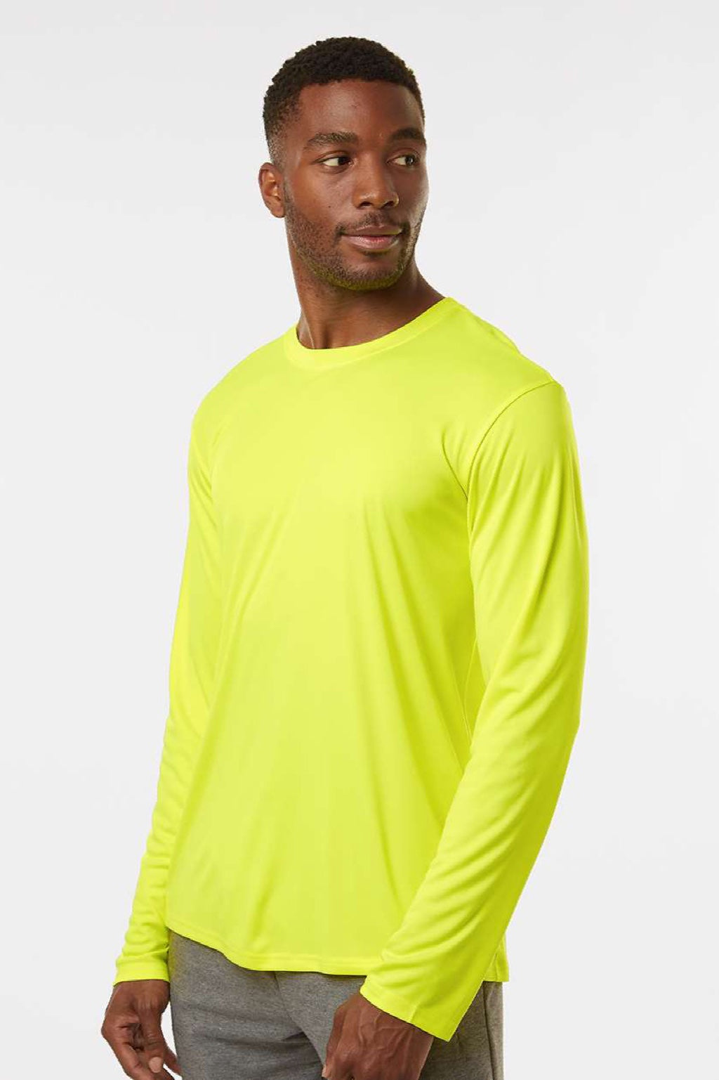 AllPro 48400 Mens Pro Lock Performance Long Sleeve Crewneck T-Shirt Neon Yellow Model Side