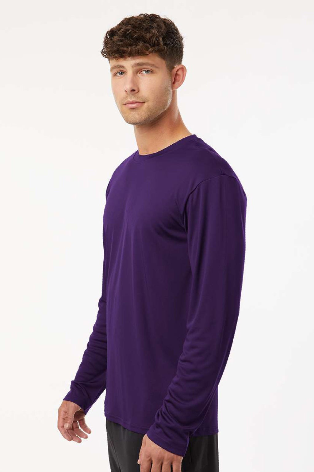 AllPro 48400 Mens Pro Lock Performance Long Sleeve Crewneck T-Shirt Purple Model Side