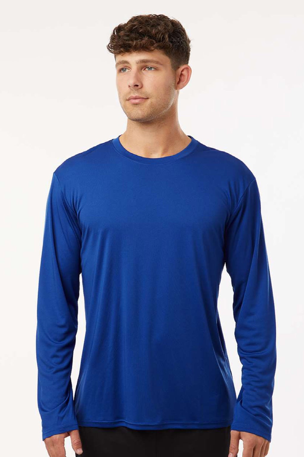 AllPro 48400 Mens Pro Lock Performance Long Sleeve Crewneck T-Shirt Royal Blue Model Front