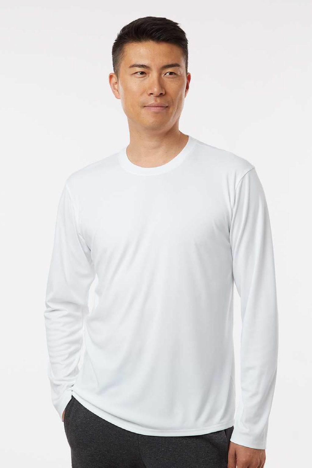 AllPro 48400 Mens Pro Lock Performance Long Sleeve Crewneck T-Shirt White Model Front