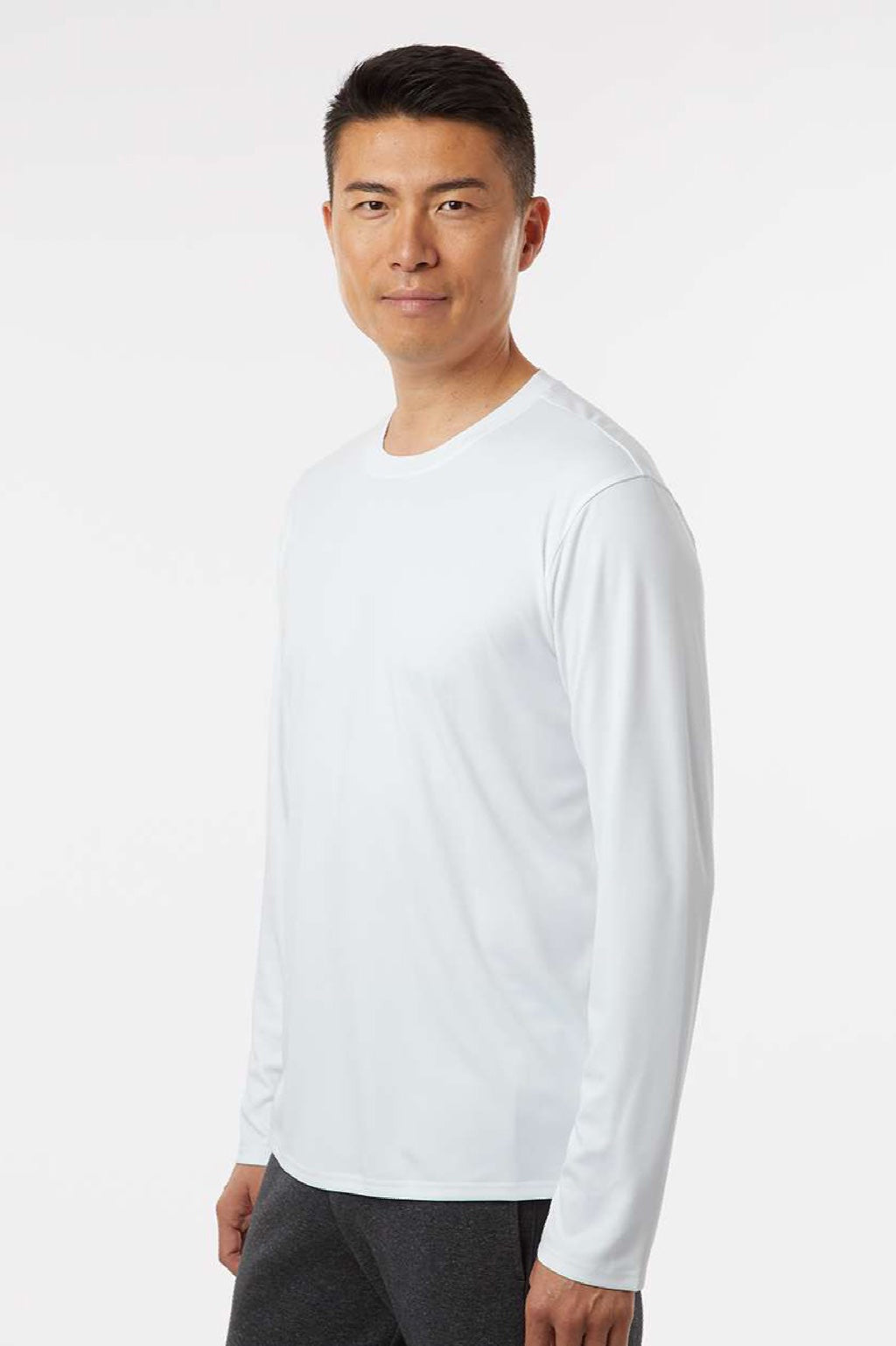 AllPro 48400 Mens Pro Lock Performance Long Sleeve Crewneck T-Shirt White Model Side