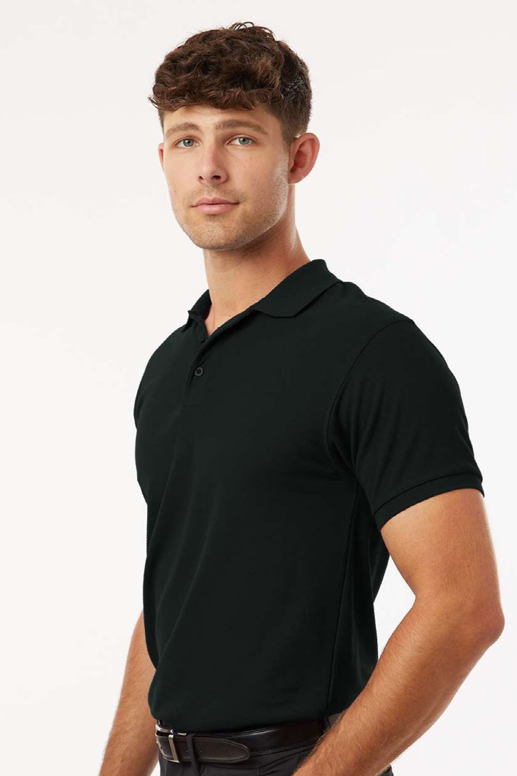 AllPro 62800 Mens Pique Short Sleeve Polo Shirt Black Model Side