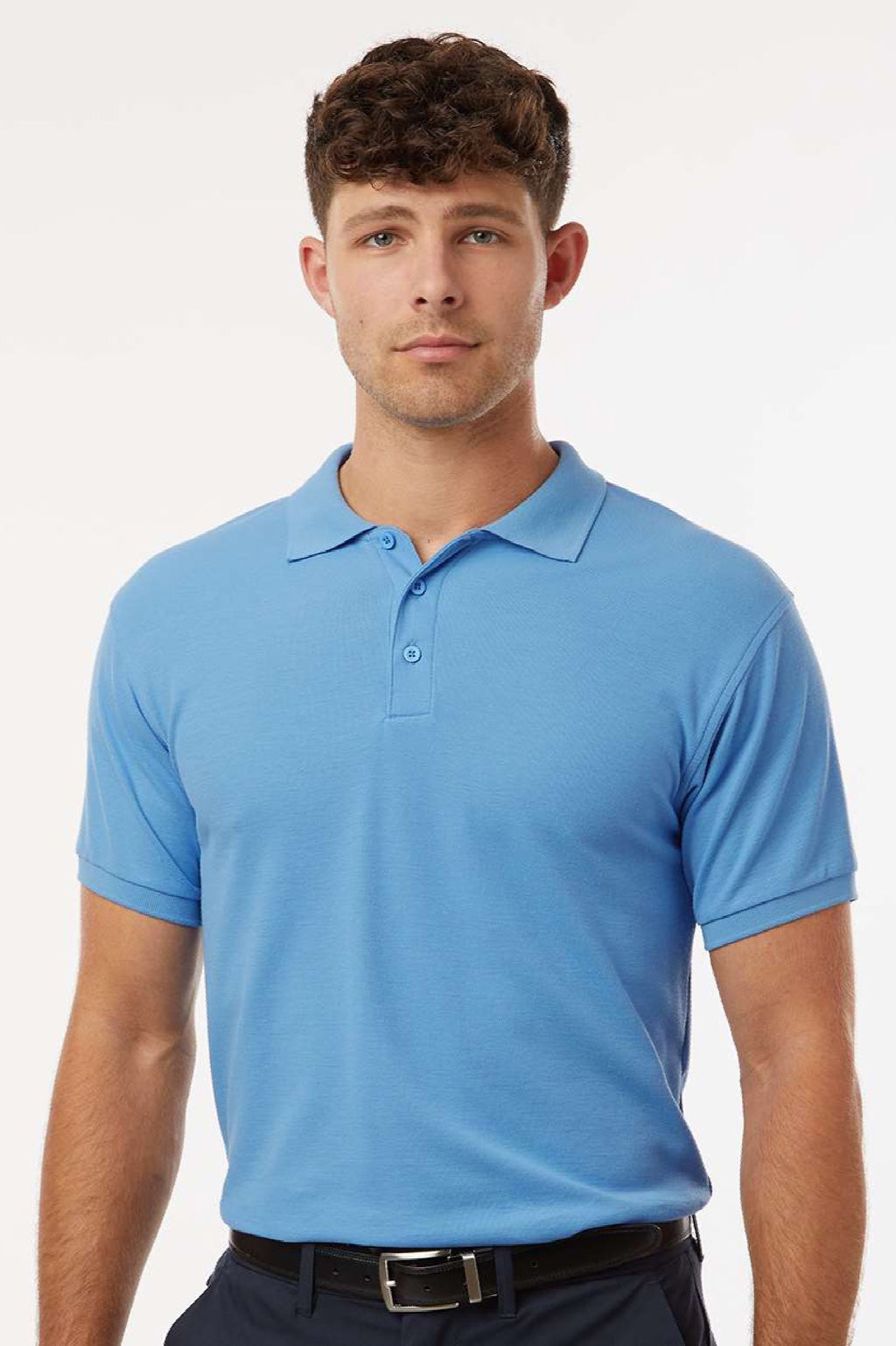AllPro 62800 Mens Pique Short Sleeve Polo Shirt Carolina Blue Model Front