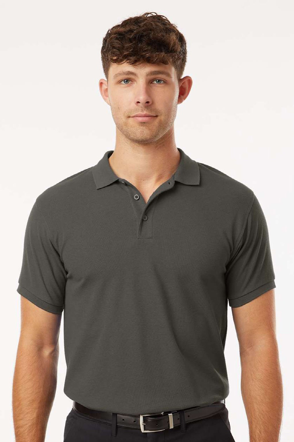 AllPro 62800 Mens Pique Short Sleeve Polo Shirt Charcoal Grey Model Front